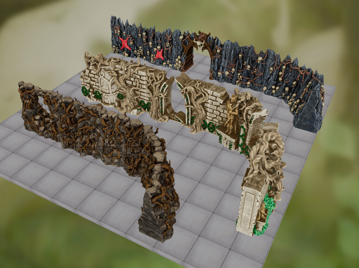 Witch Barrow walls with roots, Elven walls and Caverns of Torment walls from Dwarves, Elves & Demons